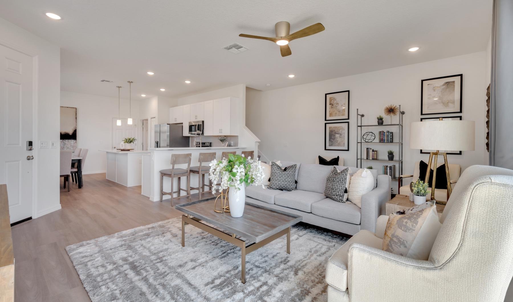 a living room with a couch and a table